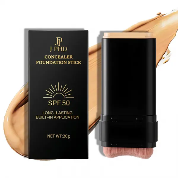 2-in-1 Concealer Foundation Stick with SPF 50 - Concealer Makeup, Flawless Complexion, Lightweight Buildable Coverage, Matte Finish, Built-in Brush, Blendable Daily Long-Lasting Cosmetic for All Skin Tones, Lightweight Matte