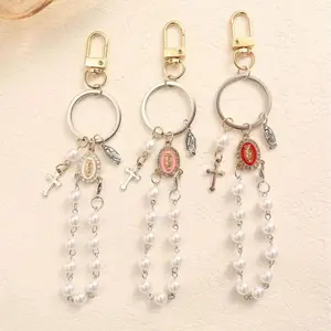 Simple cross pearl beaded multi-functional keychain decoration keychain small pendant -HN331-18