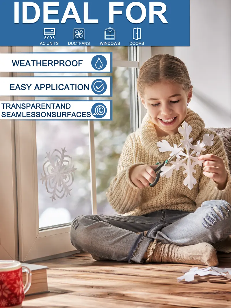 Clear tape designed for sealing gaps and reducing drafts