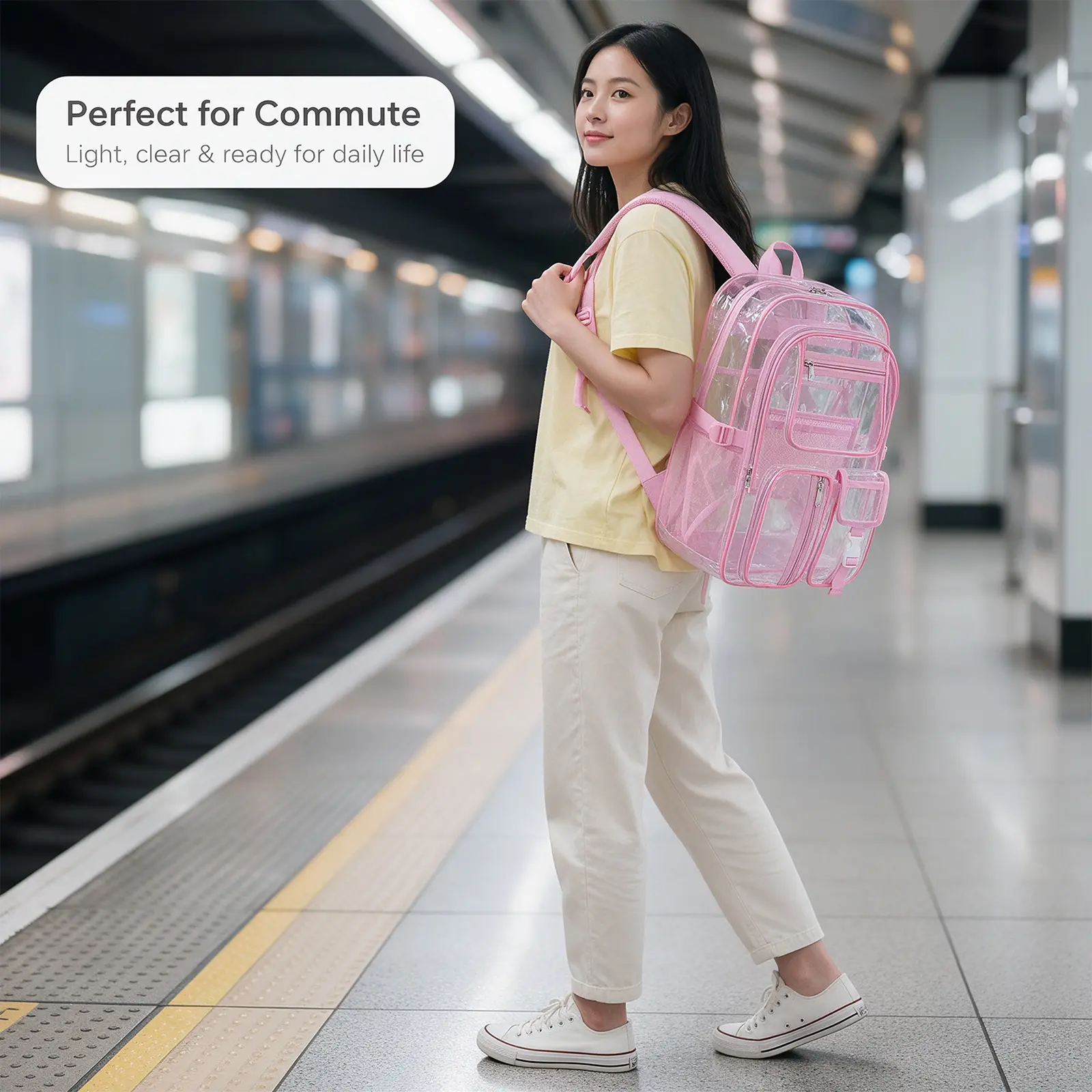 Unisex Clear PVC Laptop Backpack, Waterproof See-Through Design, Multiple Pockets & Breathable Shoulder Straps, Daily Notebook Backpack for Commuting, School and Travel