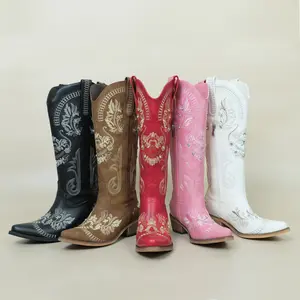 Fashion Cowboy Boots for Women - Wide Calf Sparkly Cowgirl Boots, Comfort Women's Knee High Rhinestone Boots, Glitter Sparkle Country Boots with Classic Embroidery, Pointed Toe Pull On Zipper for Festival Concert Outfits summervibes,