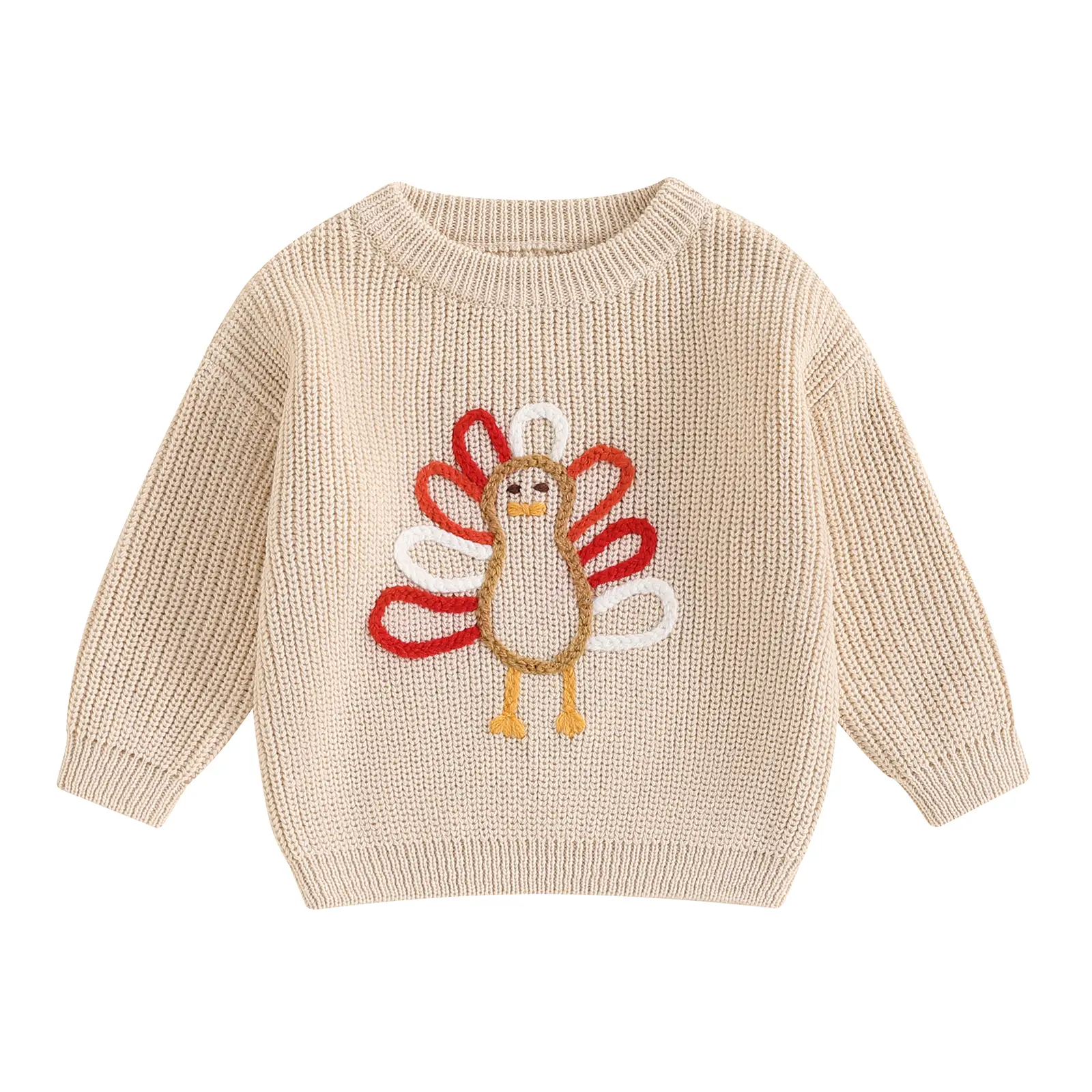 Toddler Baby Boy Girl Thanksgiving Outfit Turkey Embroidery Pullover Sweater Long Sleeve Warm Sweatshirt Fall Winter