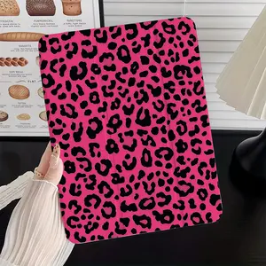 Red Background Leopard Print TPU iPad Case with Built-in Pencil Holder, Auto Sleep/Wake, Foldable Stand, Compatible with iPad A16, 10th/11th Gen, 10.2", 11" iPad Pro 2020/2021, 11" iPad Air, iPad 2025 & Galaxy Tab S9 FE+ 12.4"series.Unisex.