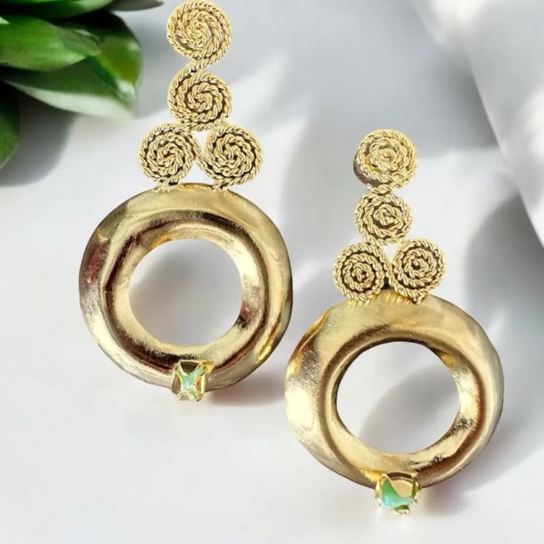 Unique Gold Drop Earrings, Colombian Handmade Statement  Earrings for Women, Handcrafted Jewelry,  Perfect Gift for Her