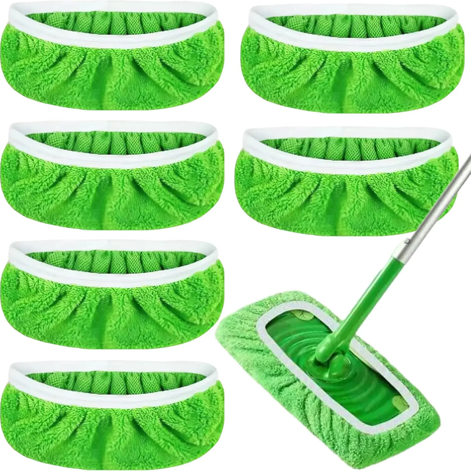 CHISPORATE 6-Pack Reusable Polyester Coral Fleece Mop Pads - Washable Wet/Dry Microfiber Towel Cloths for Swiffer Sweeper, Hardwood Floors & Tile Cleaning