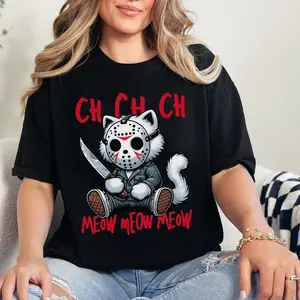 Horror Movie T-Shirt, Funny Killer Cat Tee, Halloween Scary Movie Shirts, Horror Movie Lover Gift, Retro Cat Lover Gift, Serial Killer Shirt Casual Cotton
