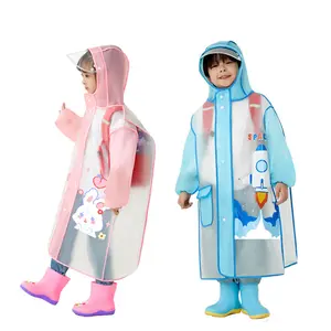 Children's raincoat with backpack space, student raincoat, cartoon full-body rain poncho for primary school students, EVA one-piece raincoat