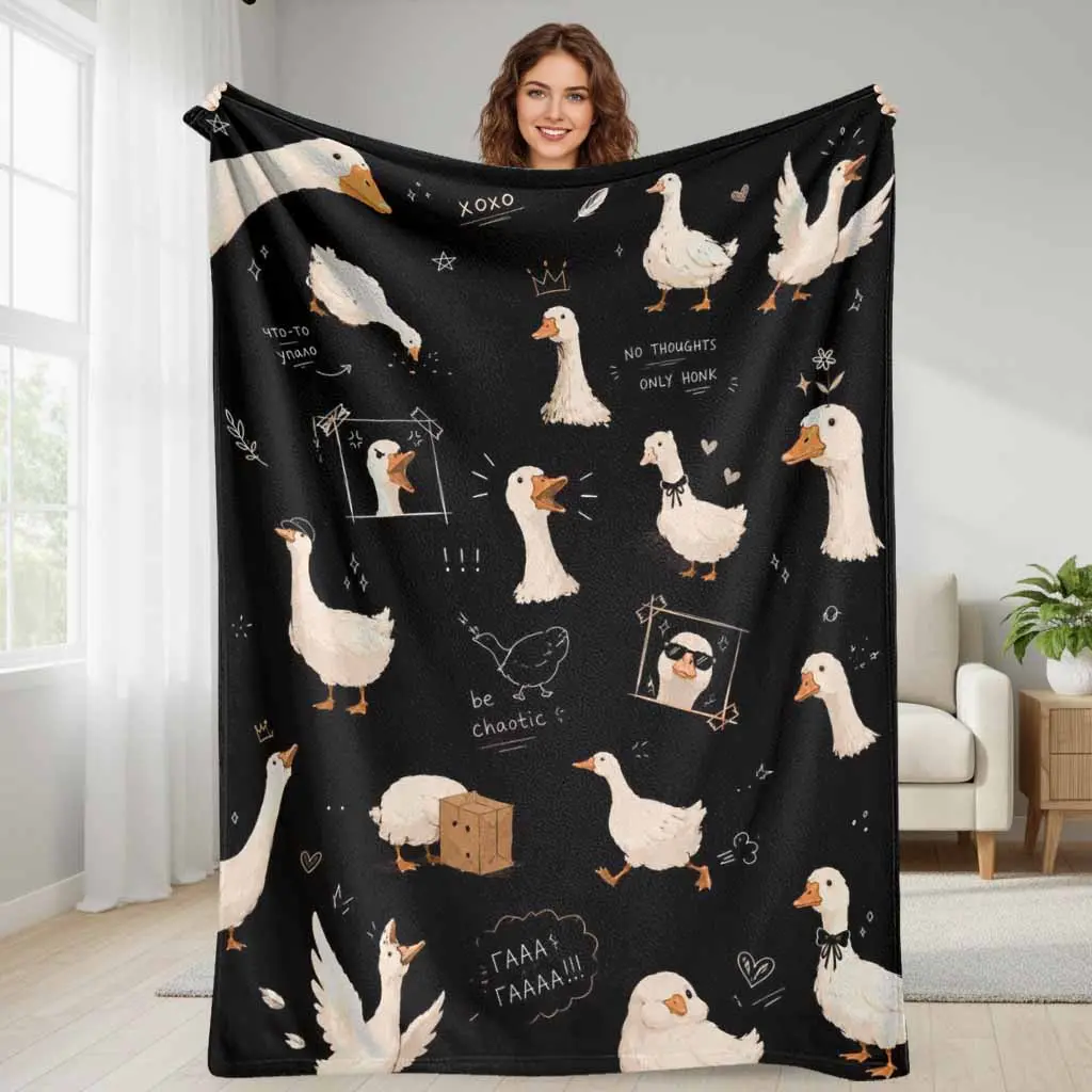 Silly Goose Flannel Blanket with Funny Honking Goose Doodle Print Cozy Soft Lightweight Warm Throw for Sofa Bed Couch Dorm Farmhouse Office Gift and Everyday Relaxation