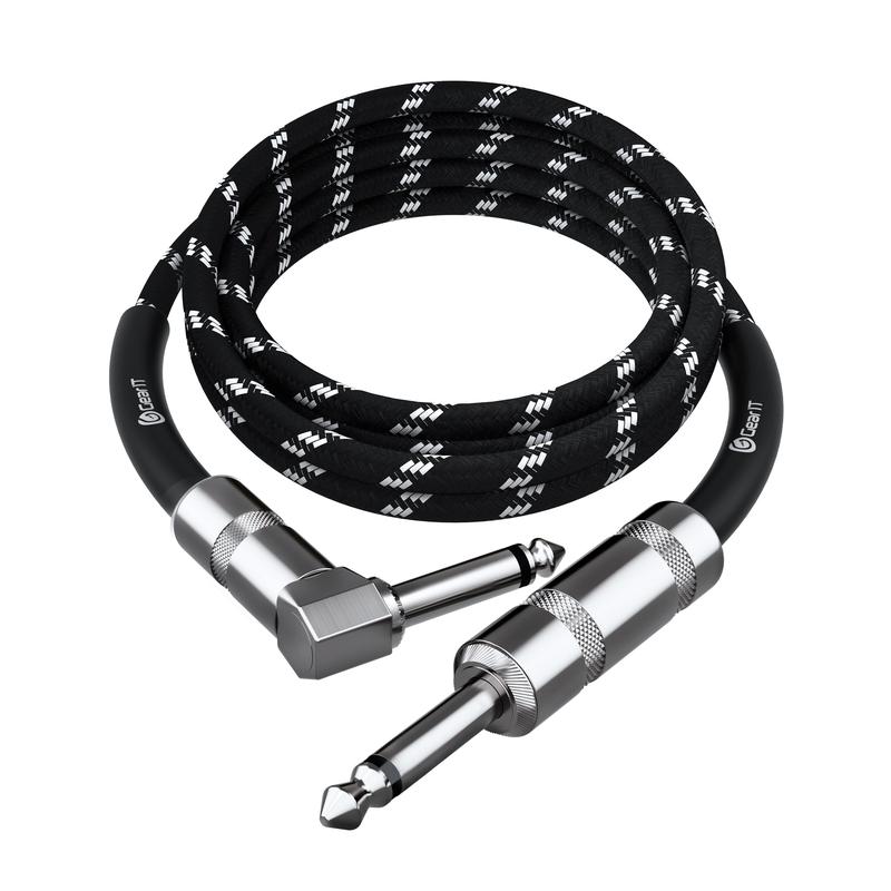 GEARit Right Angle to Straight 1/4 Inch Male to Male Guitar Instrument Cable, Black bass guitar