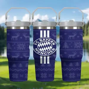 1pc 30oz Stainless Steel Thermos Mug, Southern Star | Bayern Munich Logo Themed Portable Sports Mug, with Handle and Straw, Car Mug, Suitable for Outdoor Camping, Personalized Birthday/Holiday Gift