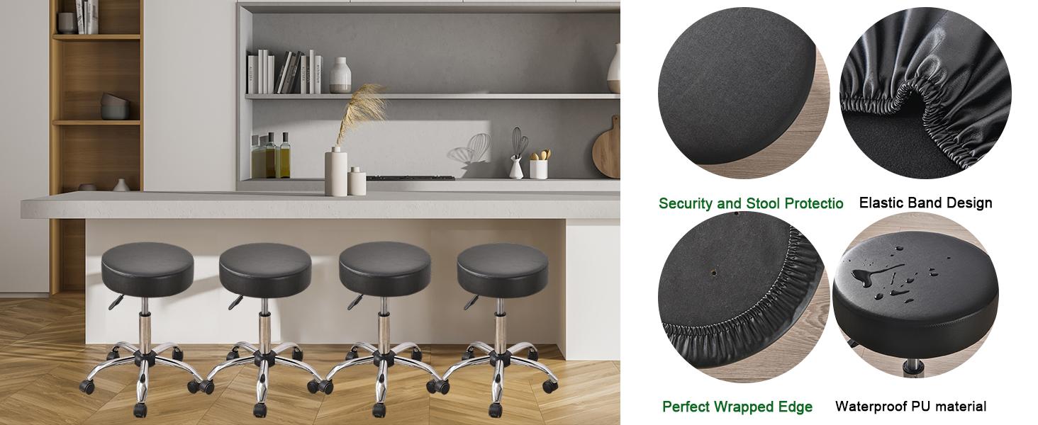 CRFATOP Bar Stool Covers Round Set of , Waterproof PU Seat Covers With Elastic Bands, Chair Covers Washable Cushion Slipcover for 12-15 Inch