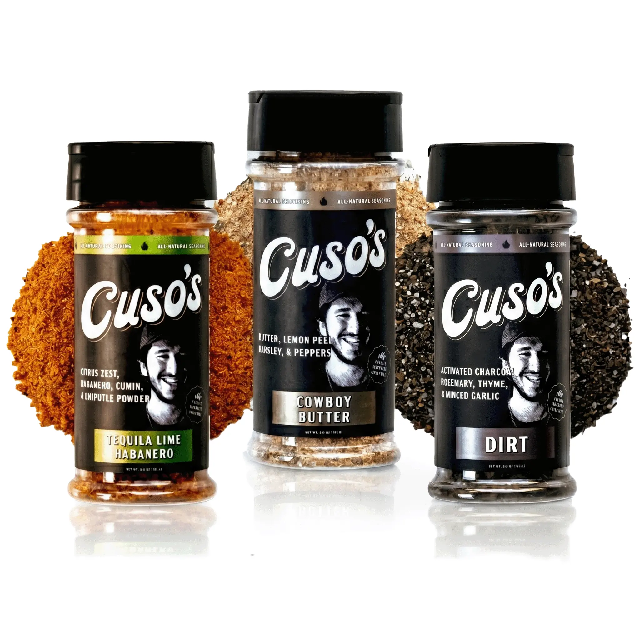 Cuso's Ultimate Flavor Bundle - Cowboy Butter & Dirt & Tequila Lime Habanero (3-Pack) - 3 All-Natural Seasonings for BBQ, Grilling & Everyday Cooking