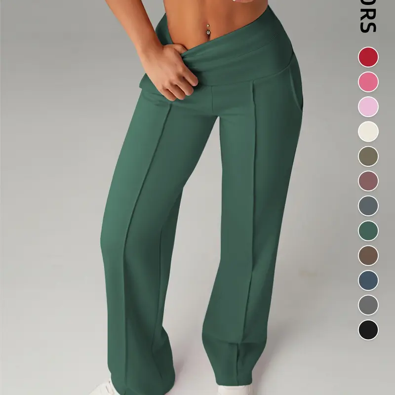 Women's High Waist Pocket Pants, Stretchy Casual Sporty Yoga Pants, Comfortable Daily Wear, Fitness Bottoms for All Seasons, Sports Bottoms, Side Pocket Leggings, High Waist Activewear
