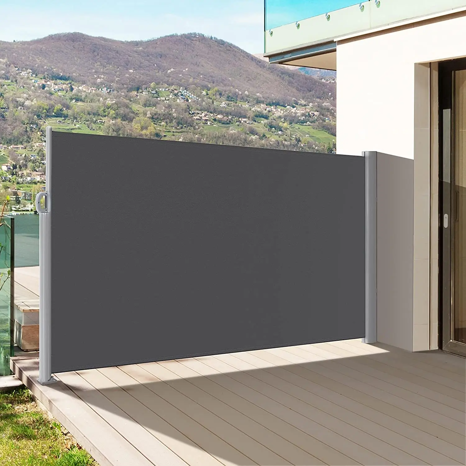Jiarui 118 x 63in Side Awning, Patio Retractable Side Screen Awning, Aluminum Sun Shade Privacy Divider Screen w/ 280g/m² Polyester, Waterproof & UV-Resistant for Courtyard, Roof Terrace and Pools