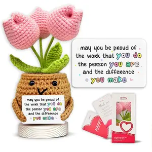 Handmade Positive Tulip Flower Crochet - May You Proud of The Work That You Do - Inspirational Gift for Women - Positive Energy, Apreciation, Farewell, Retirement, Goodbye Gift for Coworker