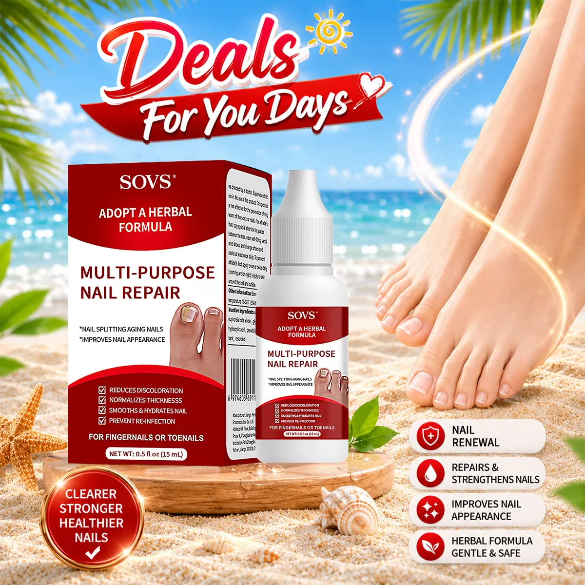 [BUY 1 GET 1 FREE] SOVS Toenail Fungus Treatment Extra Strength, Antifungal Solution for Toenail or Fingernail, Triple Action Formula for Remove Fungal, Repair and Renewal Damaged Nails, 0.5 Fl Oz，#DealsForYouDays