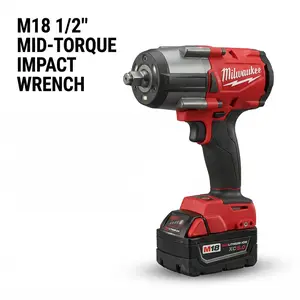 Milwaukee M18 FMTIWF12 cordless impact wrench boasts a torque of up to 1000 Nm, a 1/2-inch square head drive, and is suitable for M24 high-strength bolts. It operates at 3000 rpm and delivers 2100 impacts per minute. Battery and charger are included. Kit