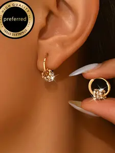 Stainless Steel Sparkling Hoop Earrings, Luxurious Unique Style, Trend Elegant Design, Daily Commute Wear, Perfect Gift Choice, Hypoallergenic Stainless Steel