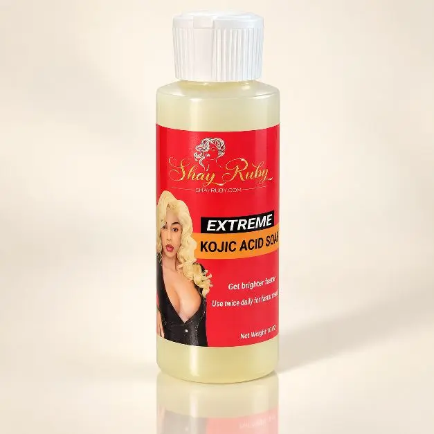 Shay Ruby Extreme Kojic Acid Liquid Soap 4 oz for Brighter Skin Use Twice Daily Morning and Night External Use Only