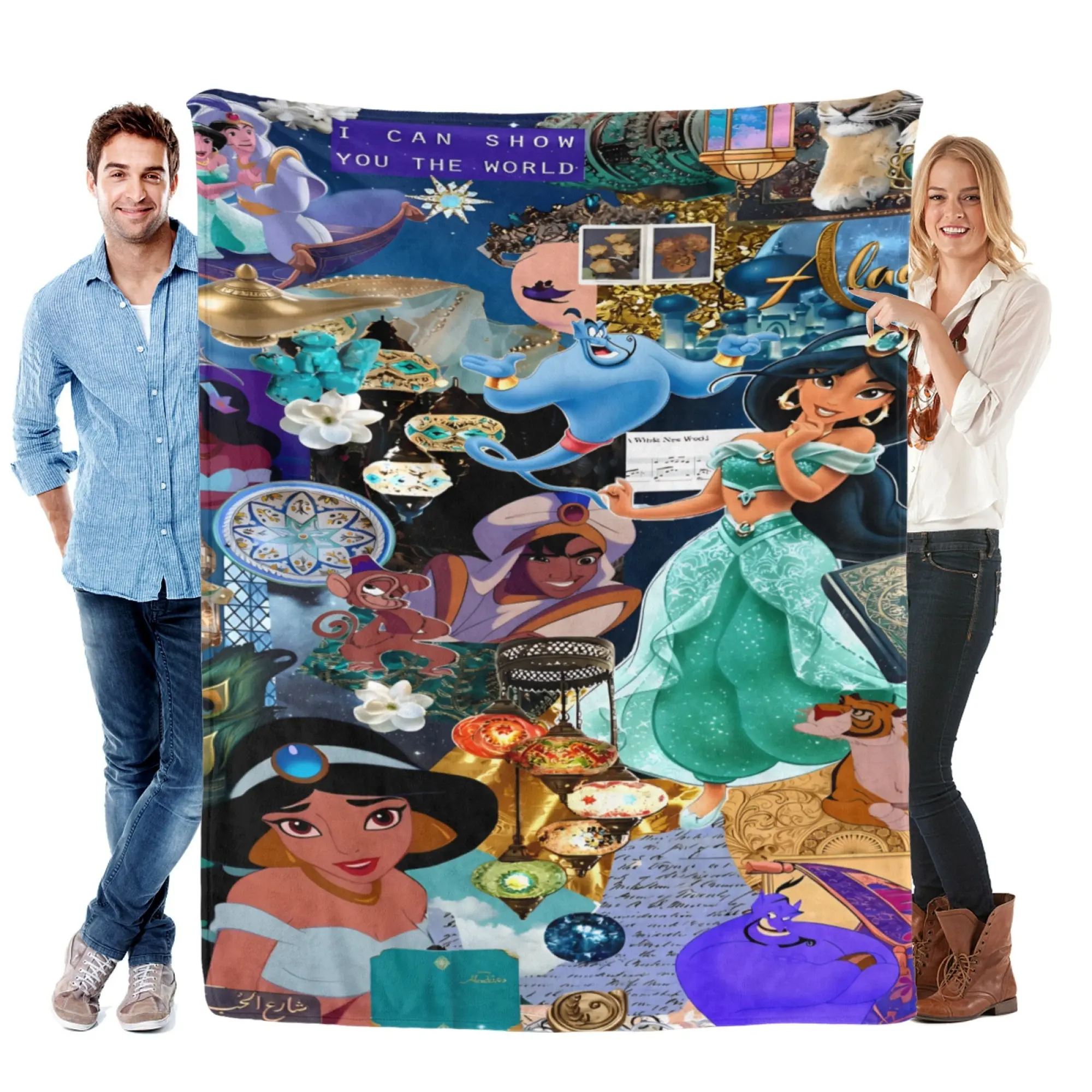 Disney Princess Jasmine Super Soft Fleece Blanket - Y2K Scrapbook 2D Print Aesthetic Room Decor