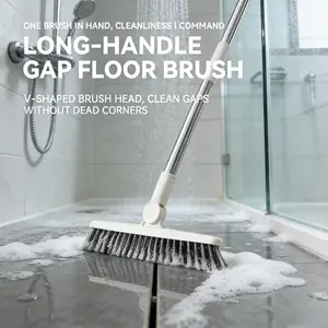 1pc Long Handle Bathroom Floor Brush with Stiff Bristles, Efficient Deep Cleaning Tool for Corners and Grouts, Ideal for Hotel Bathtub Tile and Home Bathroom Floor Scrubbing, Household Cleaning Tool, House Cleaning Tools