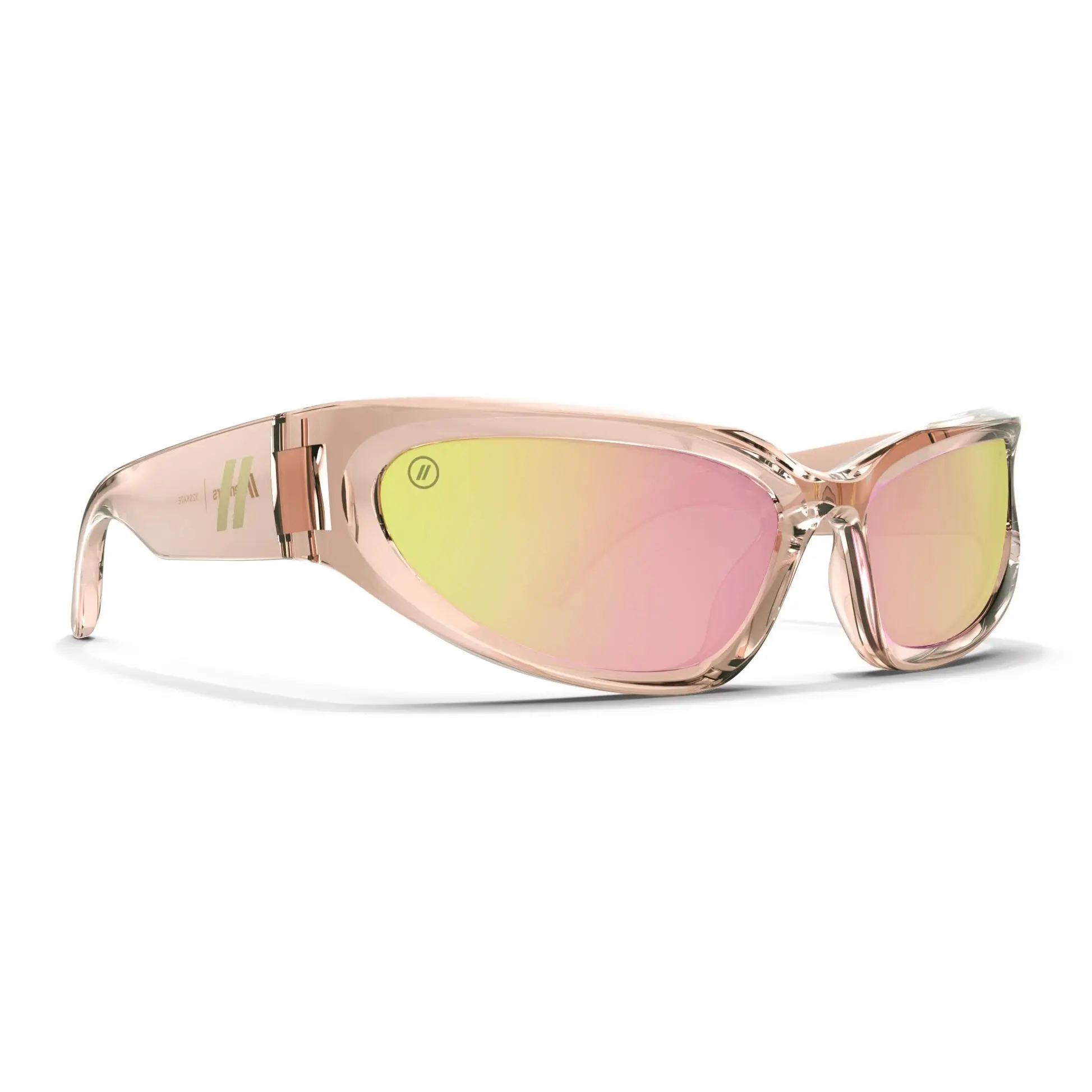 Blenders Y2Skate Crystal Peach Wrap Sunglasses – Polarized PureBlend Pink Mirror Lenses, 100% UV Protection, Scratch‑Resistant Gloss Peach Frame – Y2K Style Wraparound
