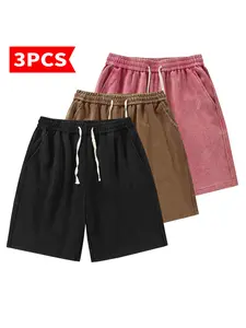 3Pacs Men's Vintage Washed Sweat Shorts, Oversized Faded Drawstring Casual Shorts, Summer Streetwear | 1 pacs /2 pacs/ 3-pacs