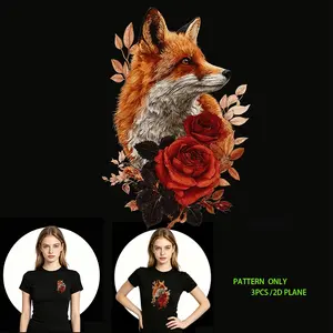 Fox and Rose DTF Heat Transfer Vinyl, DIY T-Shirt Iron-On Design, Fashionable Apparel Accessory for T-Shirts, Jeans, Hoodies, Backpacks, Washable & Reusable, Creative Pattern Only