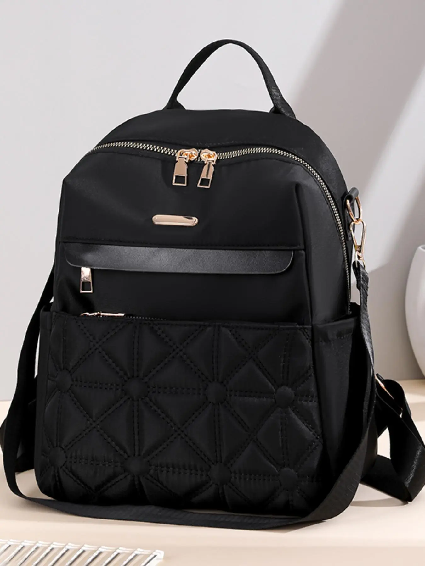 Women's Fashionable Quilted Backpack, Casual Large Capacity Multi-pocket Multi Functional Backpack, Versatile Backpack for Work, Shopping and Travel, Stylish Daypack, Quilted Bag, Everyday Backpack, Daily Work Backpack, Backpacks Women