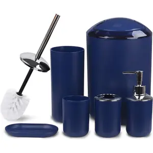 6 Piece Bathroom Accessories Set Bath Ensemble Includes Soap Dispenser, Toothbrush Holder, Toothbrush Cup, Soap Dish for Decorative Countertop, Ideal Housewarming Gift (Royal Blue 6pcs)