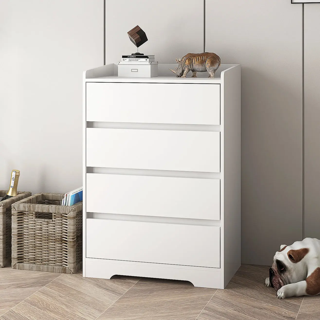 Modern 4-Drawer Wood Chest of Drawers - Sturdy Eco-Friendly Particle Board Clothing Storage Cabinet, Multi-Layer Unit (25.69x15.7x38.38in, 20 - 25 Kg) for Home Office Use