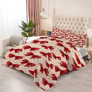 2/3pcs Red Bowknot Polka Dot Comforter Set, Exquisite Red Bowknot-Themed Bedding Set, Cheerful and Stylish, Luxurious Digital Printed and Quilted Bedding,Includes 1 or 2 Pillowcases (Pillow Inserts Not Included).