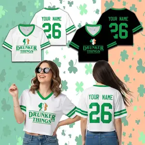 Personalized Name Patrick's Day Croptop Football Jersey, Custom Cheerleader Football Team Women Sport Crop Shirt For Football Girl Women Fan