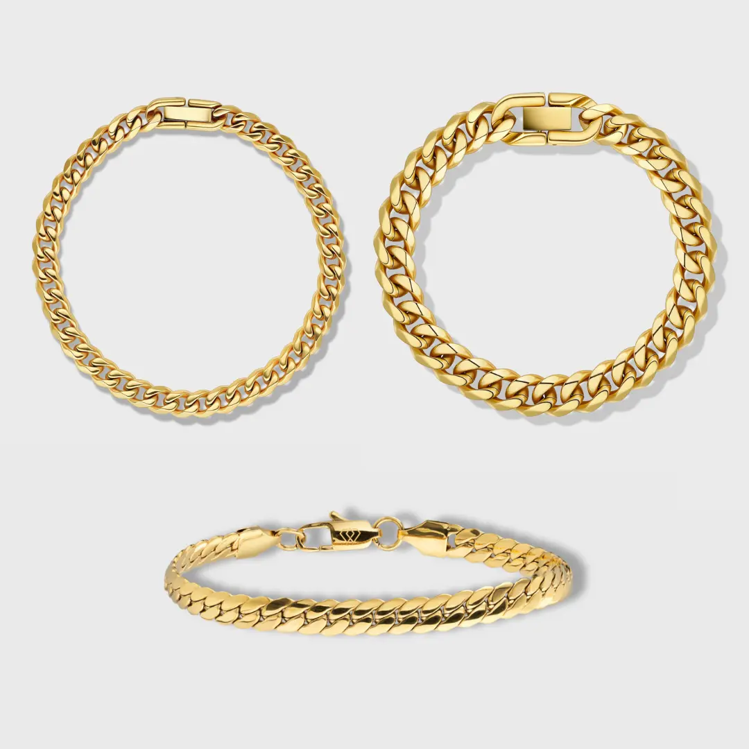 IMPERIUM JEWELRY Women's 3-Piece Gold Stackable Cuban Chain Bracelets - Solid Links, Modern High-Shine Costume Fashion Accessories for Everyday Wear, Gold Jewelry Aesthetic, Bracelets For Women, Stackable Bracelets, Affordable Fashion