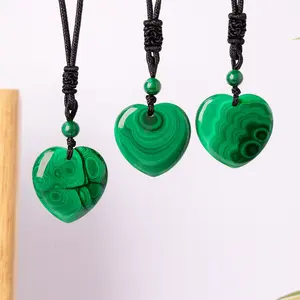 Malachite Heart Pendant Necklace – Natural Energy Stone · Vintage Braided Cord · Couple's Amulet