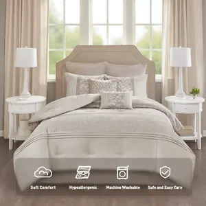 Ramsey Embroidered 8 Piece Comforter Set, include Comforter, Shams, Bedskirt, Decorative Pillow