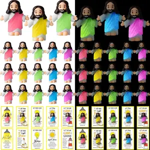 30 Sets Christian Luminous Rubber Mini Open-Your-Arms Jesus Figurines with Let Your Light Shine Cards, Bulk for Sunday School Religious Gifts & Halloween Party Decor Supplies