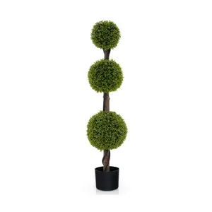 COSTWAY - 4 FT Artificial Ball Shape Bush Tree with Lush PE leaves and Trunk