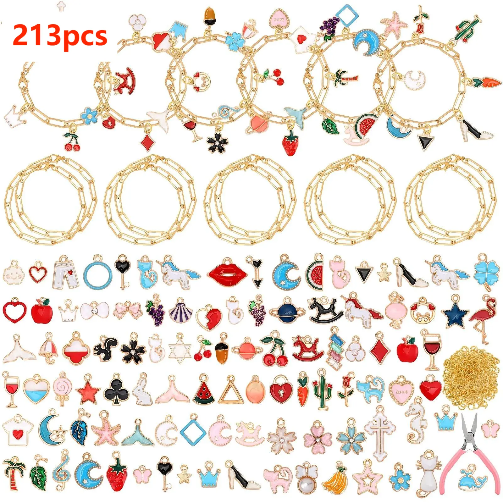 1set Charm Bracelet Making Kit for Women DIY Golden Chain Bracelet Jewelry Making Kit for Adult Assorted Charms Pendants Jump Rings Pliers Tools for Crafts Beginner Supplies Gift