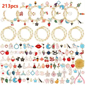 1set Charm Bracelet Making Kit for Women DIY Golden Chain Bracelet Jewelry Making Kit for Adult Assorted Charms Pendants Jump Rings Pliers Tools for Crafts Beginner Supplies Gift