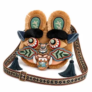 New outdoor activity backpack design - Brown - Portable phone cross-body bag - National tidal tiger head zipper - Suitable for both men and women - Gift for children