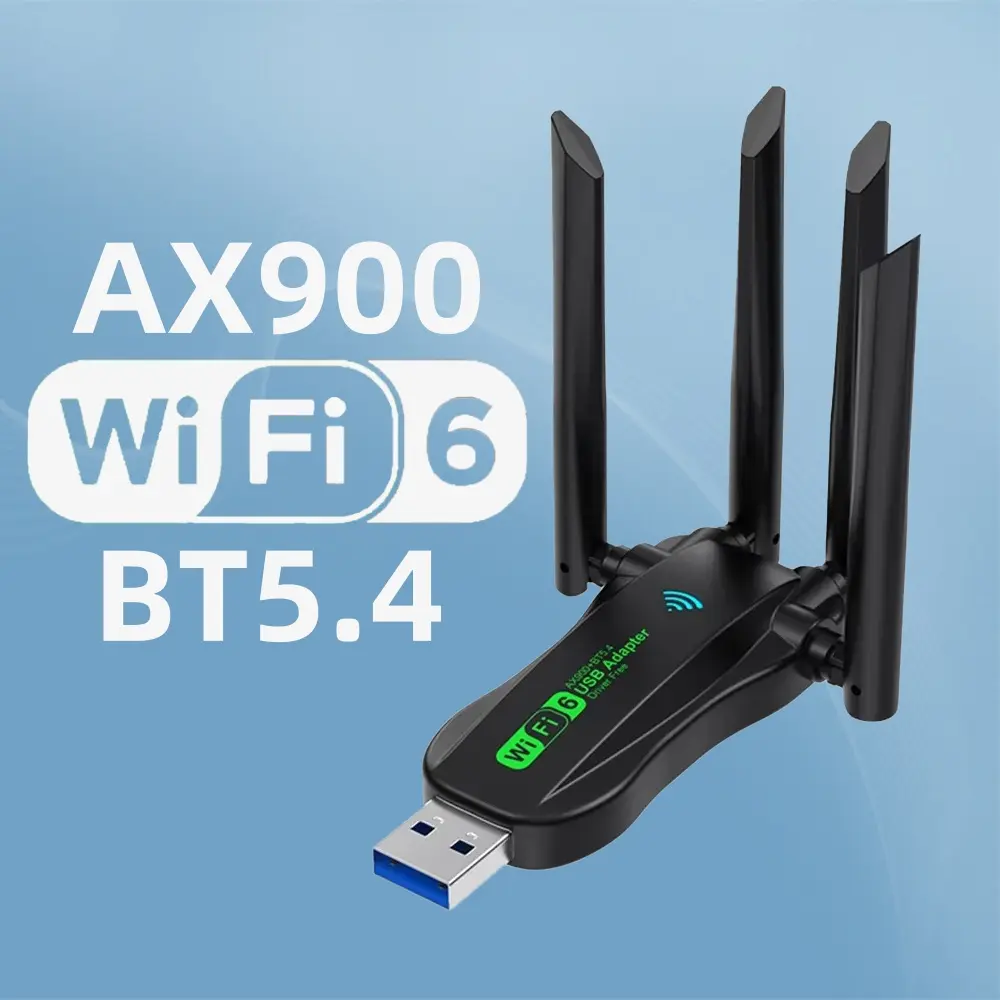 WiFi 6 (802.11ax) Bluetooth 5.4 WPA3 Encryption USB Adapter Dongle - 4 Internal 3dBi Antennas, 2.4G&5.8G Dual Frequency, 900Mbps High-Speed, Drive-Free Plug-and-Play Wireless Card Receiver for Windows 10/11 PC/Laptop