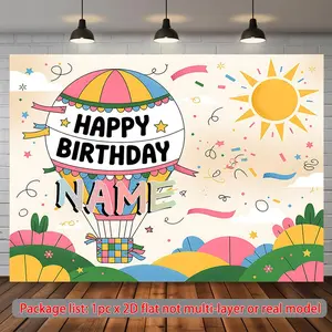 Personalized 1-Piece Birthday Banner with Custom Name - Polyester Fabric, Colorful Pastel Balloons, Confetti Lettering Print, 90.5x70.8in Large Size - Indoor/Outdoor Home Party Decor Backdrop Supply,summerwins