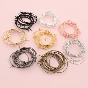 50pcs 20-40mm KC Gold Silver Color Hoops Earrings Big Circle Ear Hoops Earrings Wires For DIY Jewelry Making Supplies