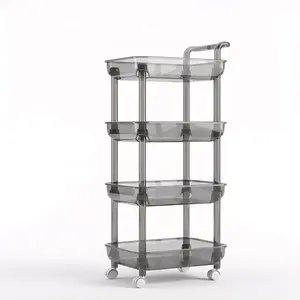 4/3 Tier Transparent Black Rolling Storage Cart, Plastic Utility Cart with Lockable Wheels, Versatile Mobile Organizer for Kitchen, Bathroom, Laundry, Office, Easy to Assemble