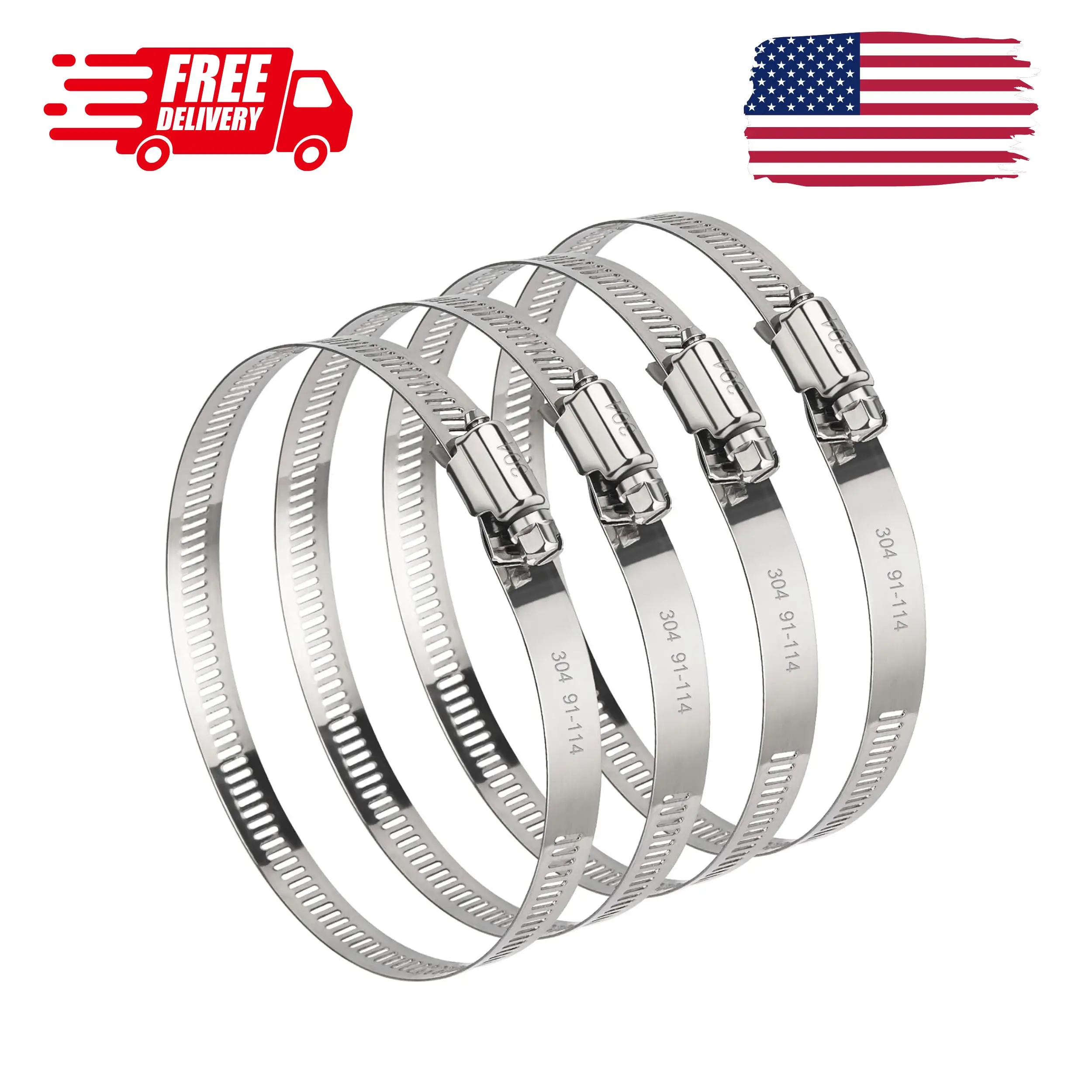 4 Pack 4 Inch Hose Clamp, 304 Stainless Steel Quick-Screw Dryer Vent Clamp