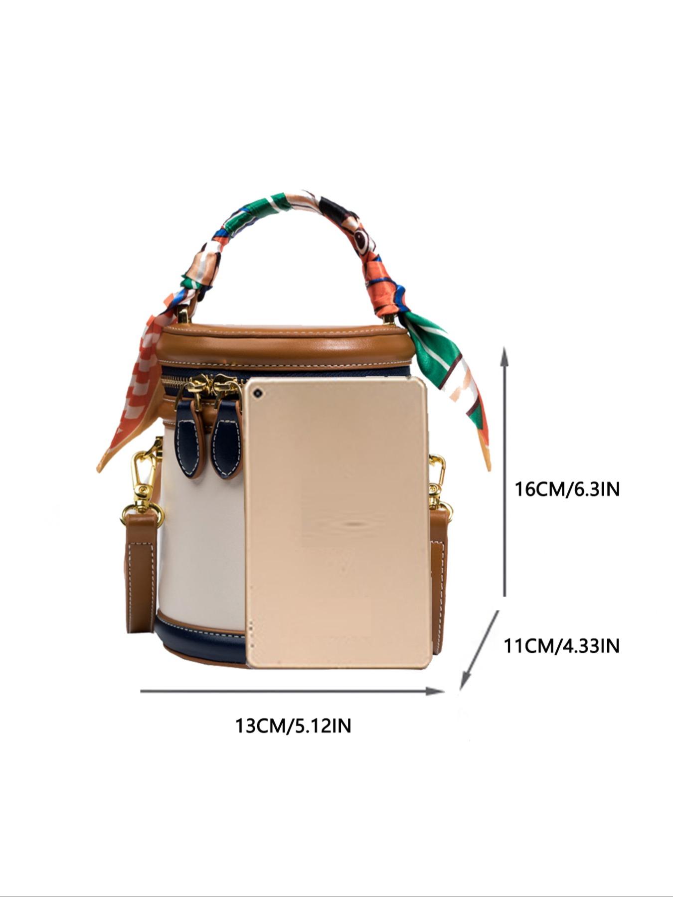 Fashion Colorblock Bucket Bag, Casual Pu Leather Zipper Crossbody Bag for Women, Casual Trendy Versatile High-quality Daily Commuting Bag, Girl Fashionable Shopping Bag, Fashionable Patterned Bag