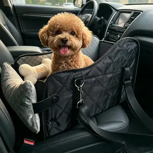 Detachable Hard Breathable Pet Car Armrest Bed, Waterproof Small Dog Safety Seat Bed with Hook, Portable Outdoor Travel Dog Bed