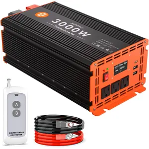 3000 Watt Power Inverter 12V DC to 110V/120V AC Converter Peak Power 6000W Car Inverter with LCD Display 2 AC Outlets USB Port Cables Included for RV,Truck,Off-Grid Solar System Remote Controller.