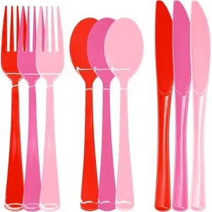 153 Pcs Pink Plastic Silverware Heavy Duty Disposable Tableware Sets Includes Spoons Forks Knives for Mother's Day, Birthday, Bachelor Party, Baby Shower